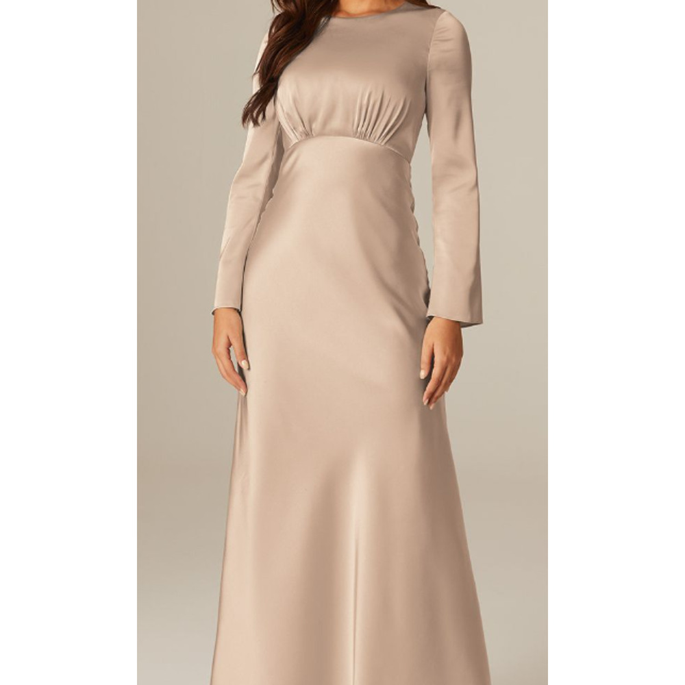 AW BRIDAL 8 M taupe pink Ginevra satin formal bridesmaid maxi dress NEW B125